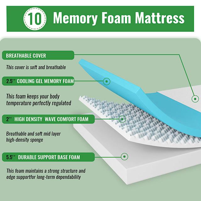 Coreopsis 10" Twin Memory Foam Wave Comfort - Furniture 2 Go- FL