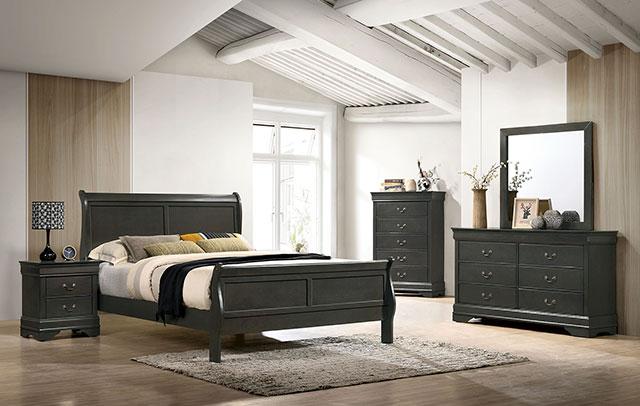 Louis Philippe E.King Bed Black, Cherry, & Gray - Furniture 2 Go- FL