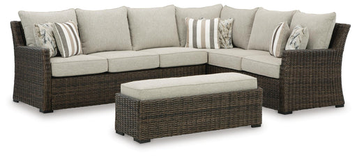 Brook Ranch Outdoor Sofa Sectional/Bench with Cushion (Set of 3) - Furniture 2 Go- FL