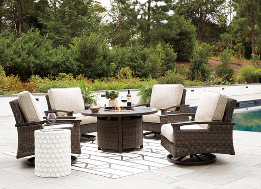 Paradise Trail Paradise Trail Fire Pit Table with 4 Nuvella Swivel Lounge Chairs - Furniture 2 Go- FL