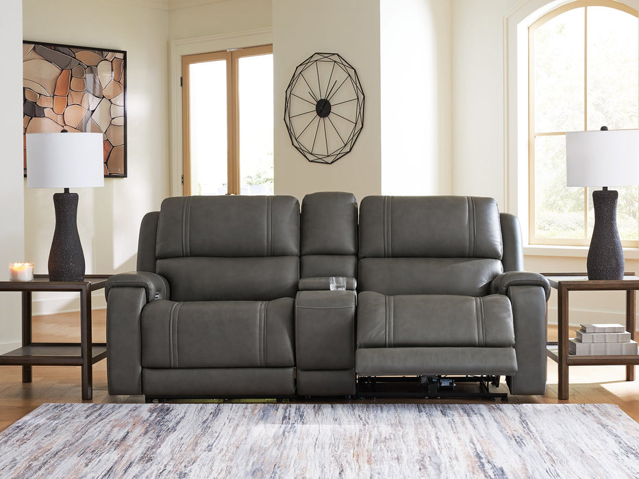 5Z - Pittson Power Reclining Sectional Loveseat with Console - Furniture 2 Go- FL